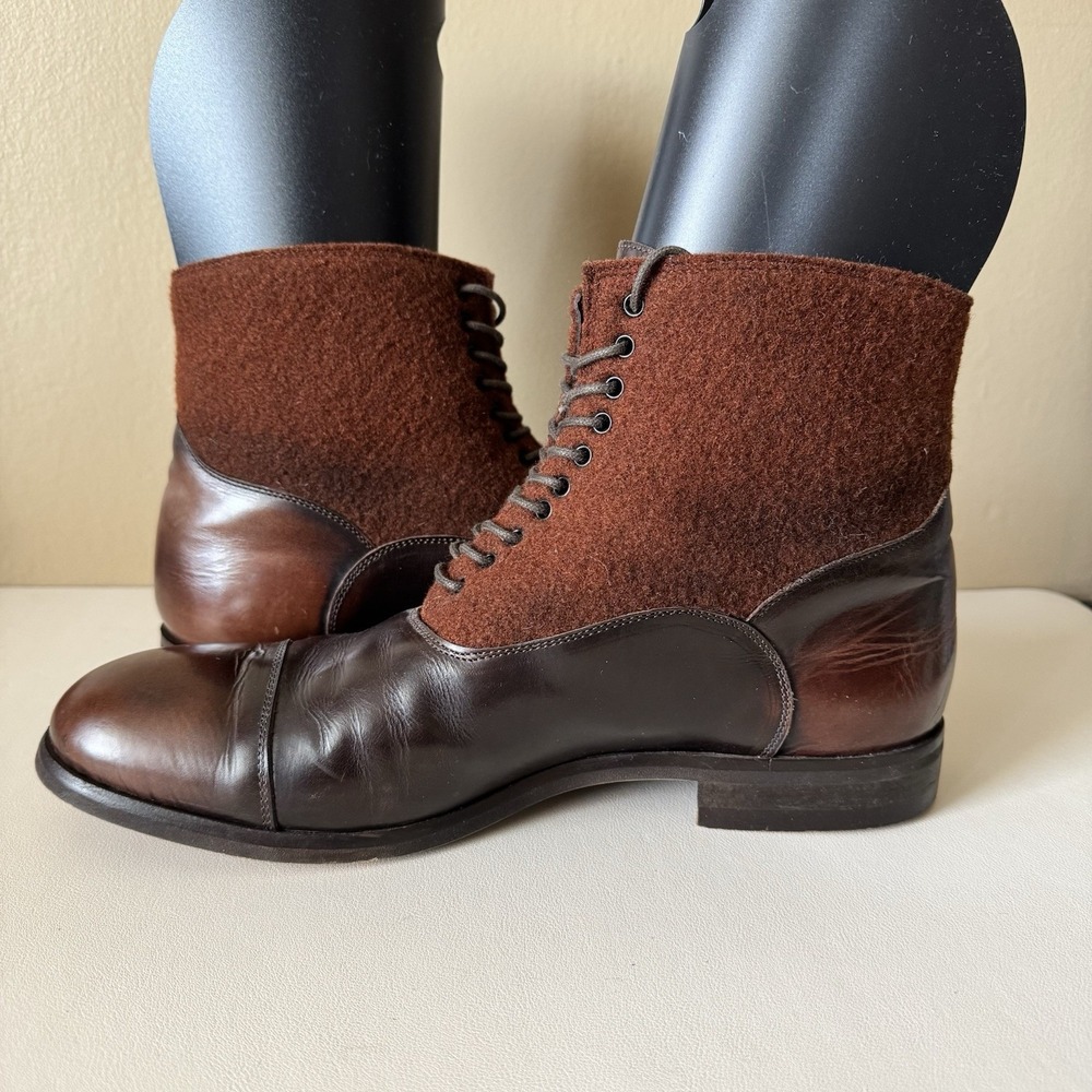 7 For All Mankind Men's Brown Leather‎ Boots Sz 9.5 Made In Italy Quiet Luxury - Picture 8 of 10